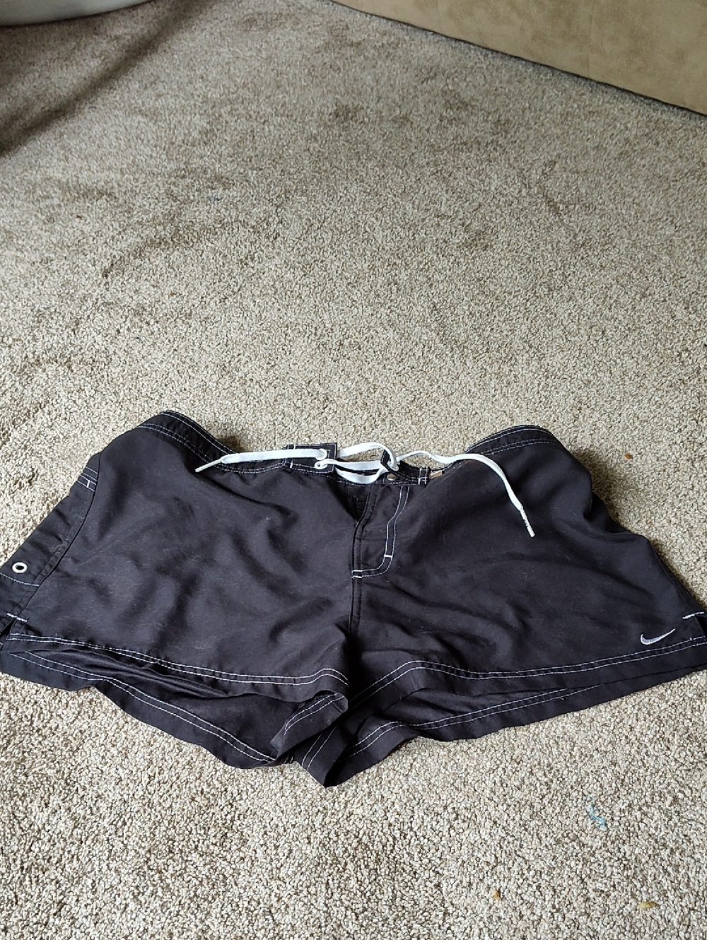 Nike Black Women's Swim Shorts with White Drawstring